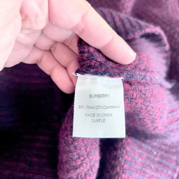Burberry Shawl Collar Red Blue Wool Cashmere Sweater Size M Long Sleeve - Picture 4 of 8